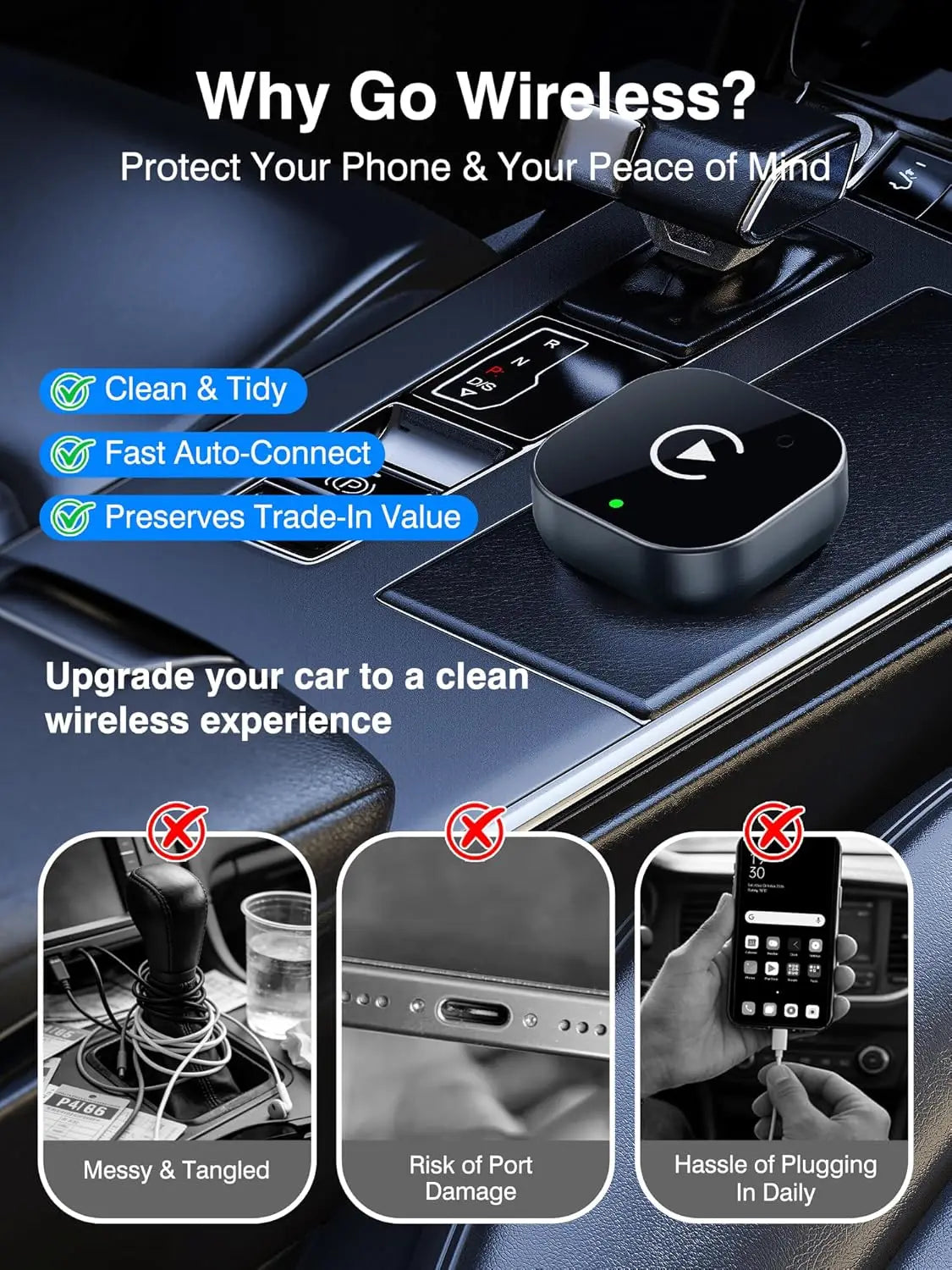 2026 Upgraded 2-in-1 Wireless CarPlay Adapter for iPhone & Android Auto, Plug and Play Wired to Wireless Dongle with Fast Auto-C