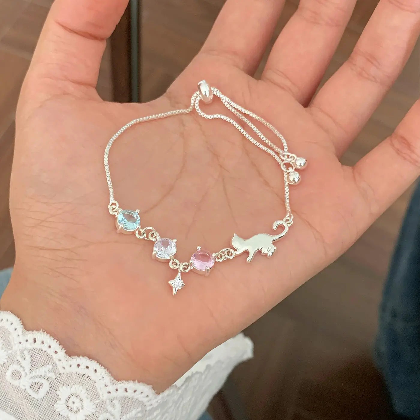 Cute Cat Charm Chain Link Bracelet