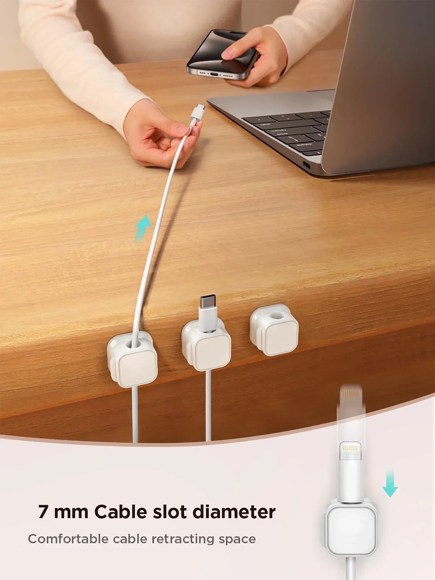 Adhesive Cable Clips — Cord Holder for Desk, Car & Wall