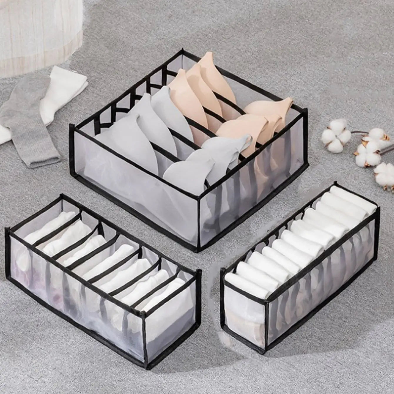 Foldable Drawer Divider Organizer — Closet Sock, Underwear & Bra Storage Bins