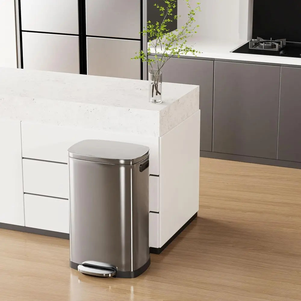 13 Gallon Stainless Steel Pedal Trash Can with Lid, 50L Capacity, Removable Bucket, Suitable for Home and Office