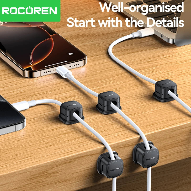 Magnetic Under-Desk Cable Management Organizer — 6 Pack for Home Office Desk Setup