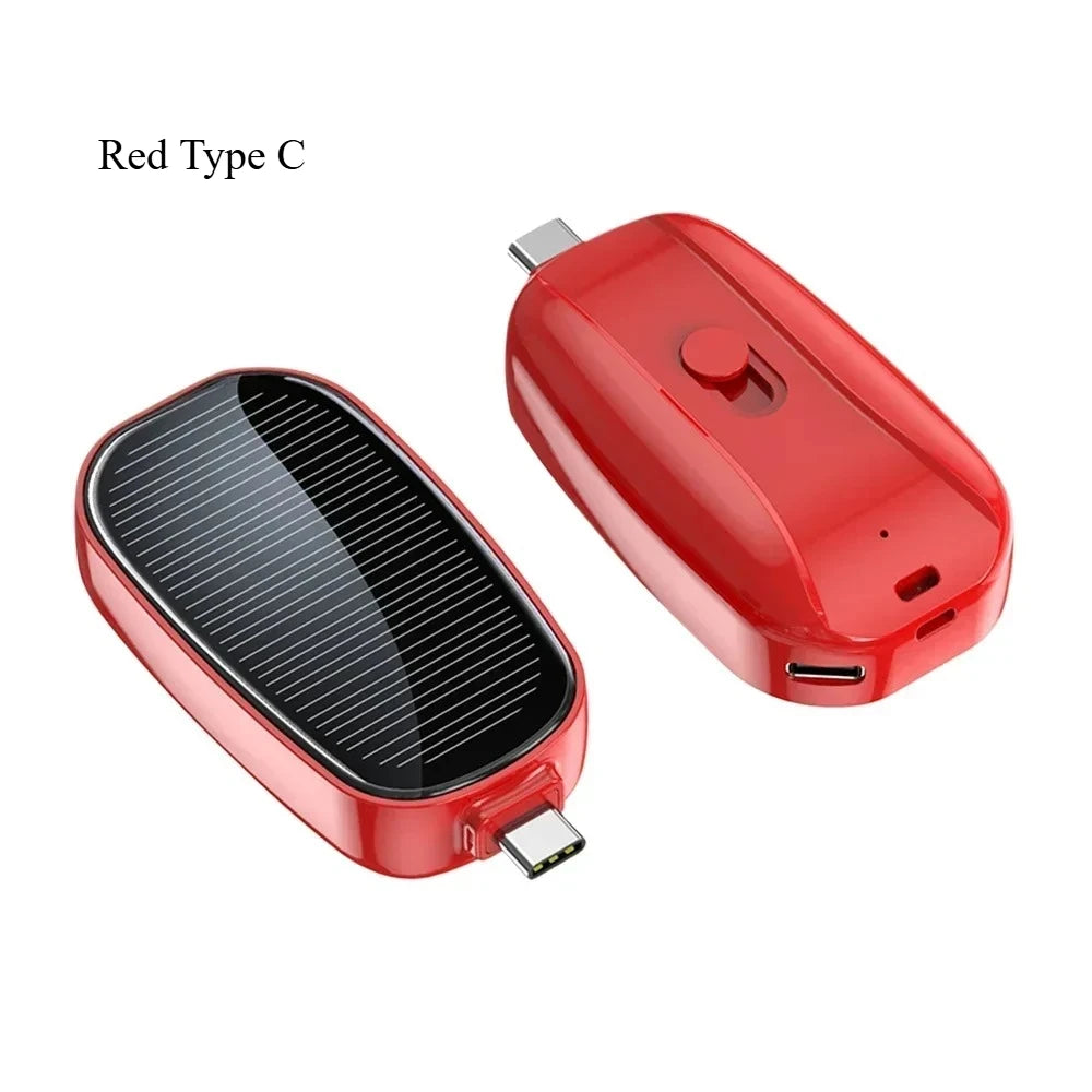 Solar Keychain Power Bank — 1200mAh Mini Emergency Charger for iPhone & USB-C Devices