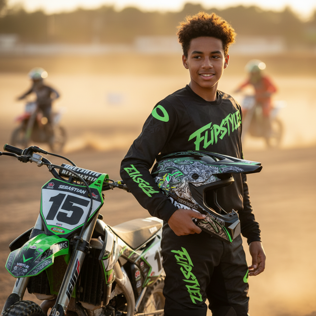 Youth Off-Road Motorcycle Helmet - [green] | Lightweight Motocross Full Face Shield for Dirt Bike & ATV
