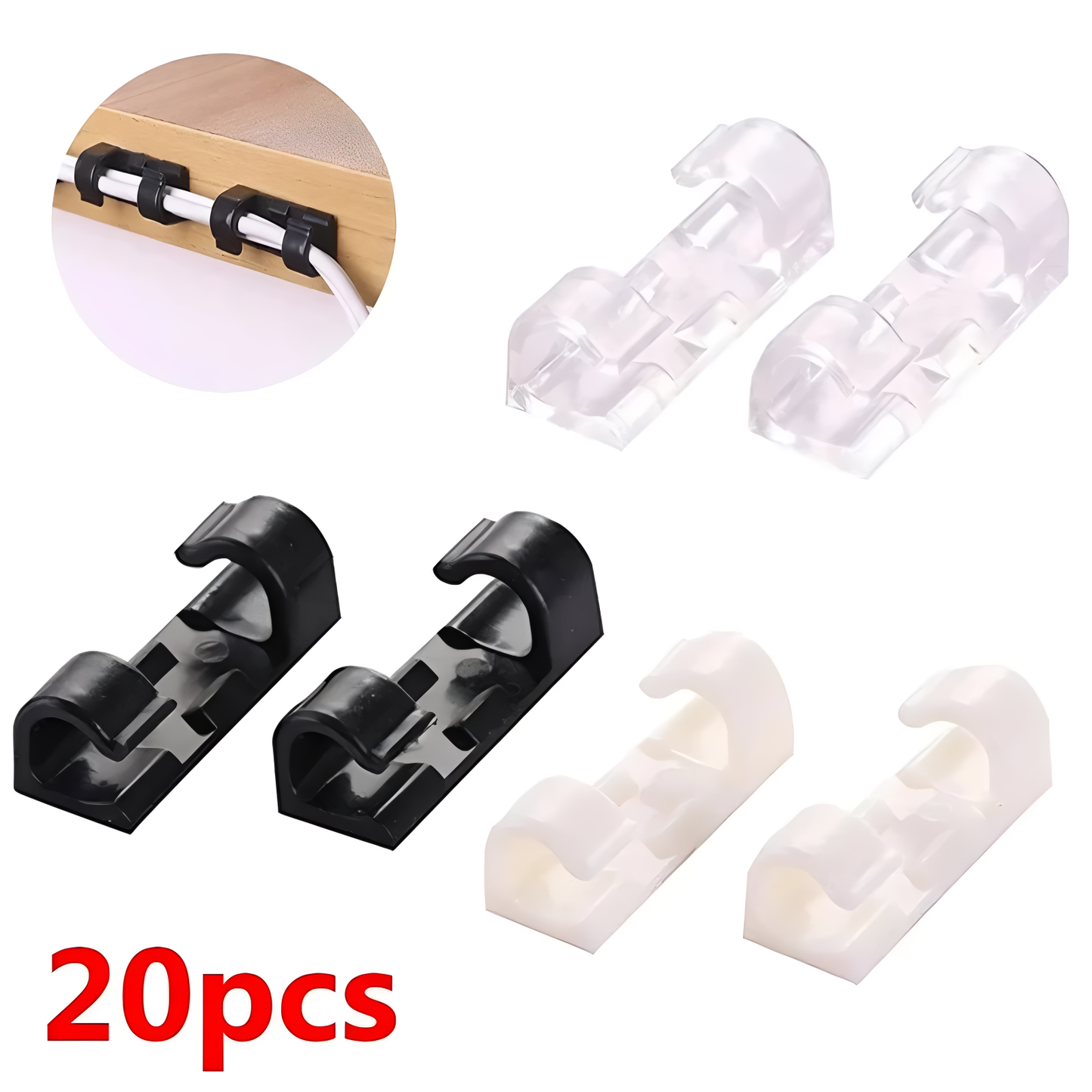Desktop Cable Clips 3-Pack — USB & Charging Cord Holder