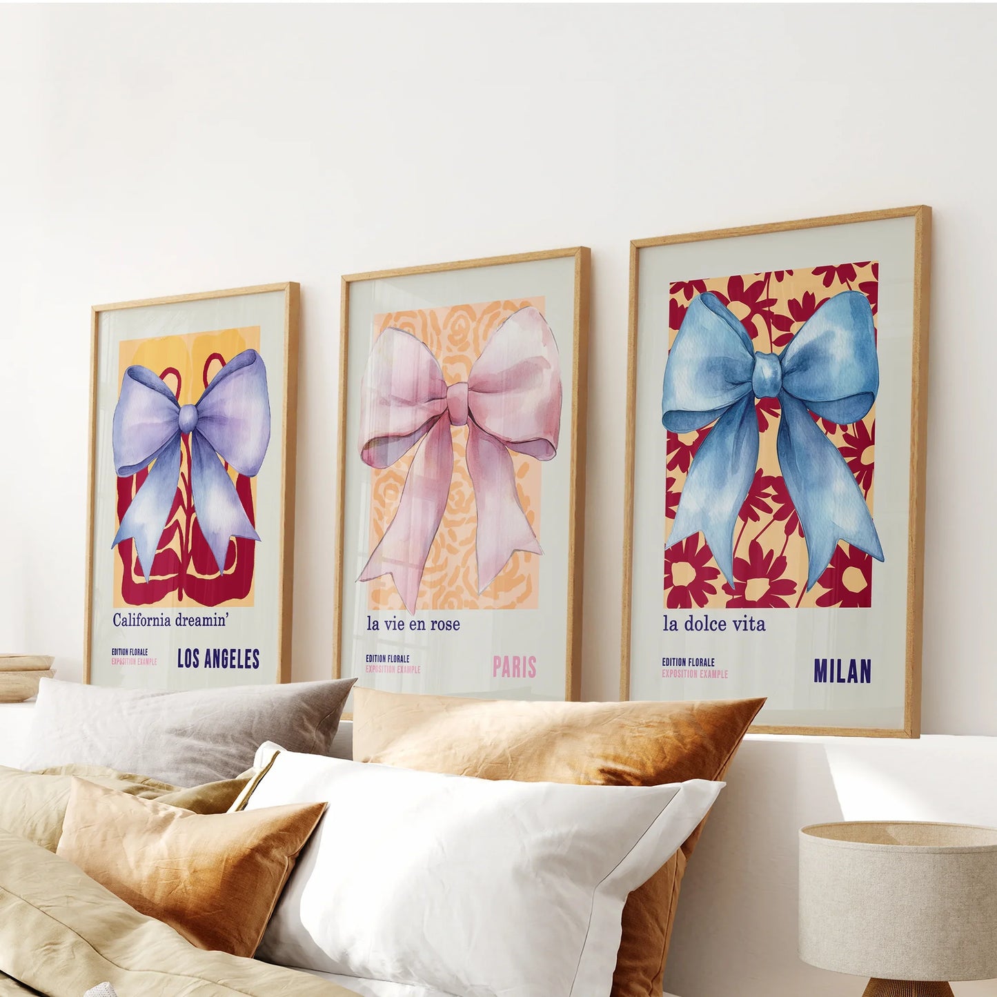 Girly Bow Wall Art Trio. Preppy Pastel Fashion Quotes Posters