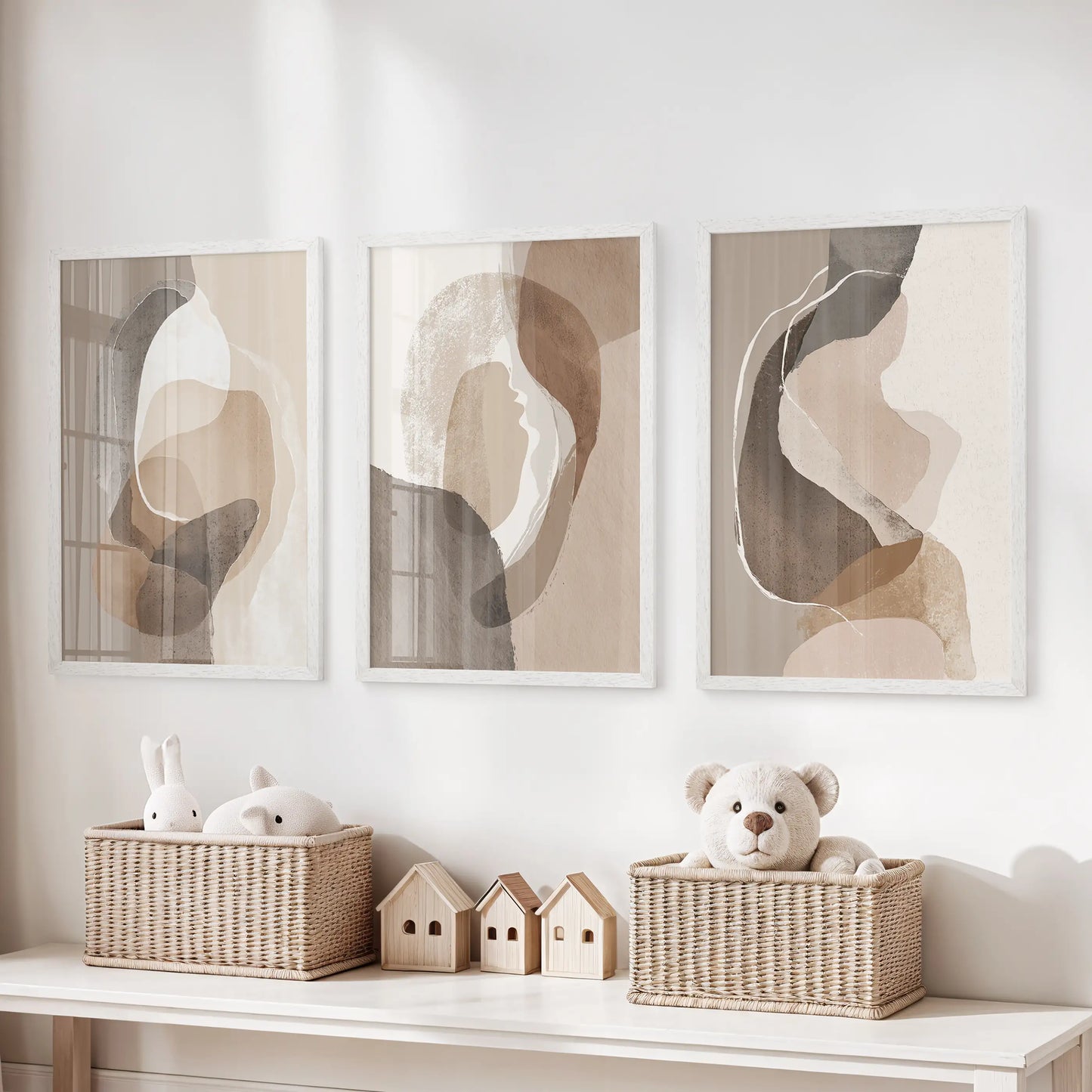 Neutral Abstract Wall Art Set of 3. Modern Earth Tone Prints