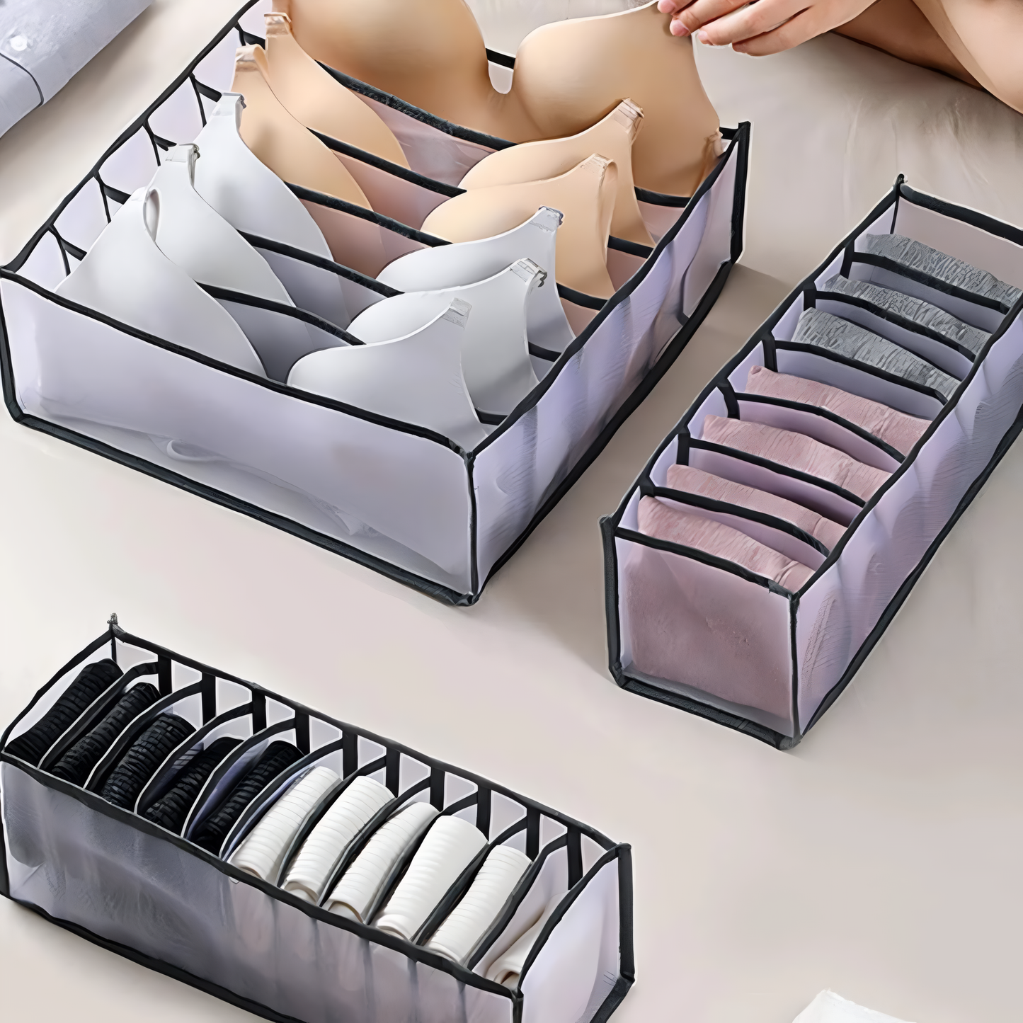 Foldable Drawer Divider Organizer — Closet Sock, Underwear & Bra Storage Bins