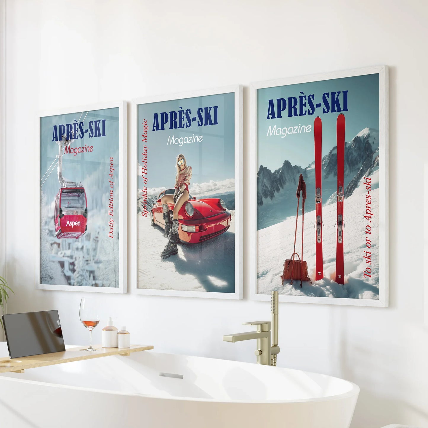 Girly Après Ski Set of 3 Posters. Chic Ski Resort Wall Decor