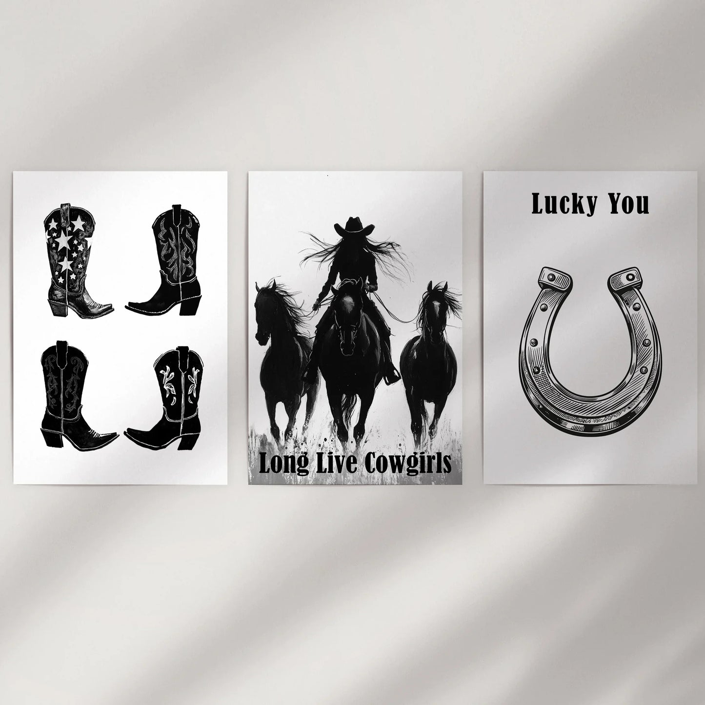 Western Cowgirl Wall Art Set of 3. Rustic Ranch Decor