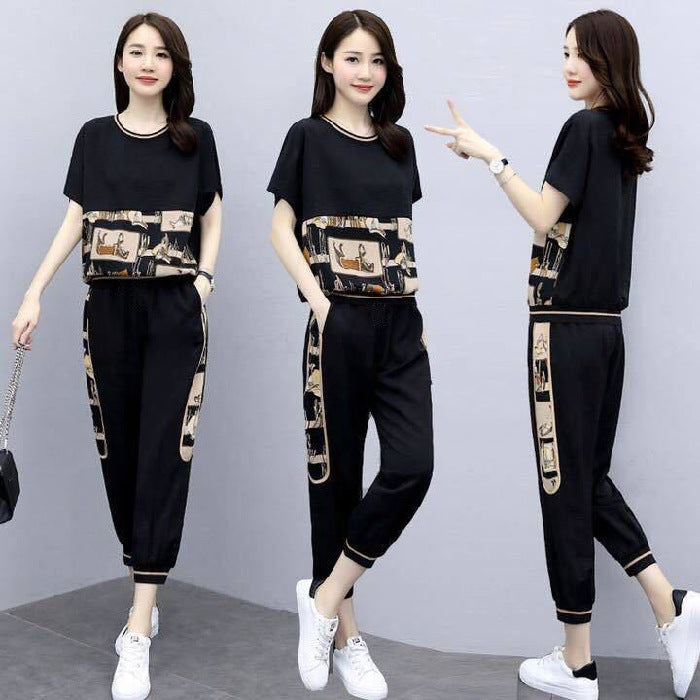 Fashion Sports Suit Women's Plus Size Women's Short-sleeved Two-piece Suit