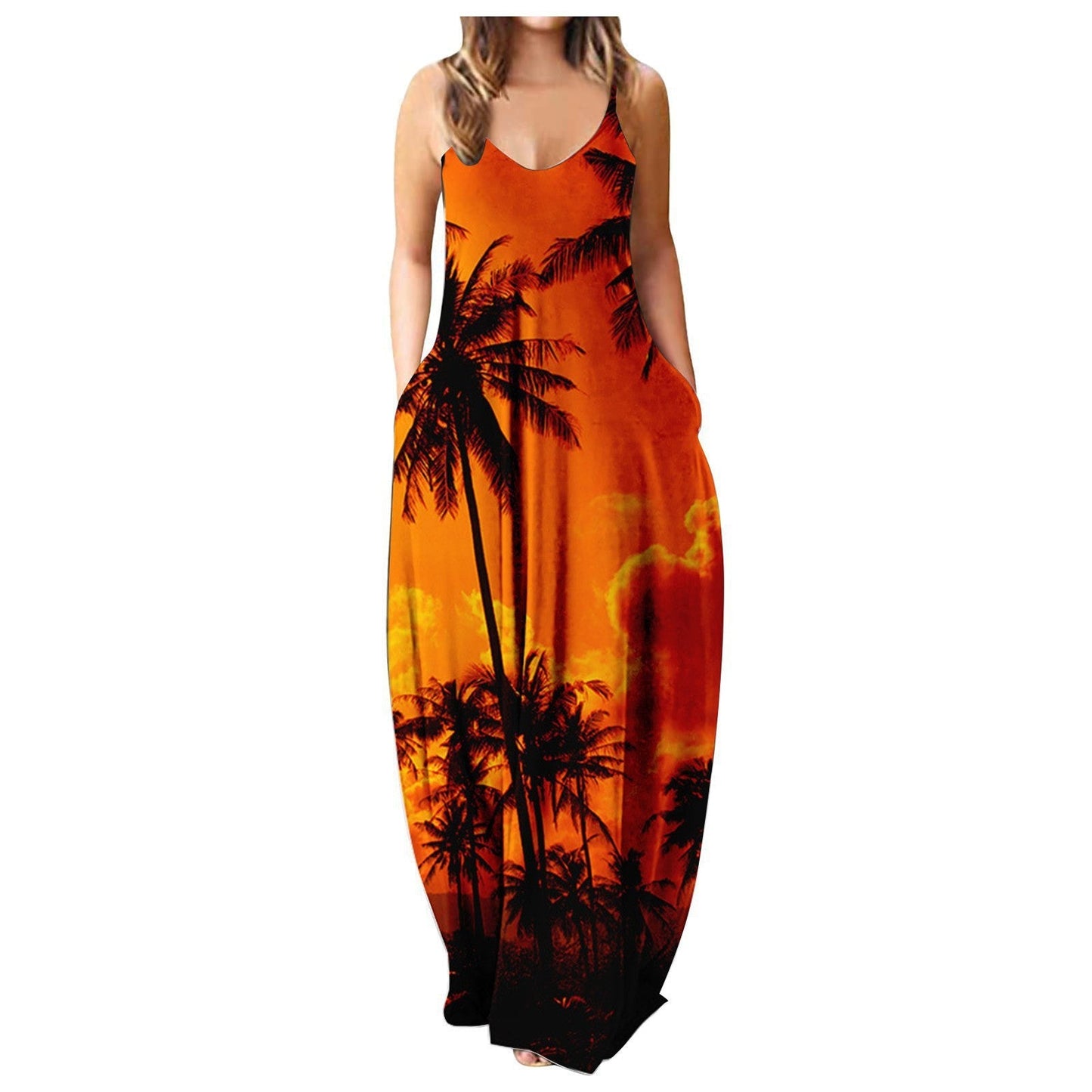 Summer Cool Strap Dress Abstract Face Style Digital Printing Elegant Street Dress