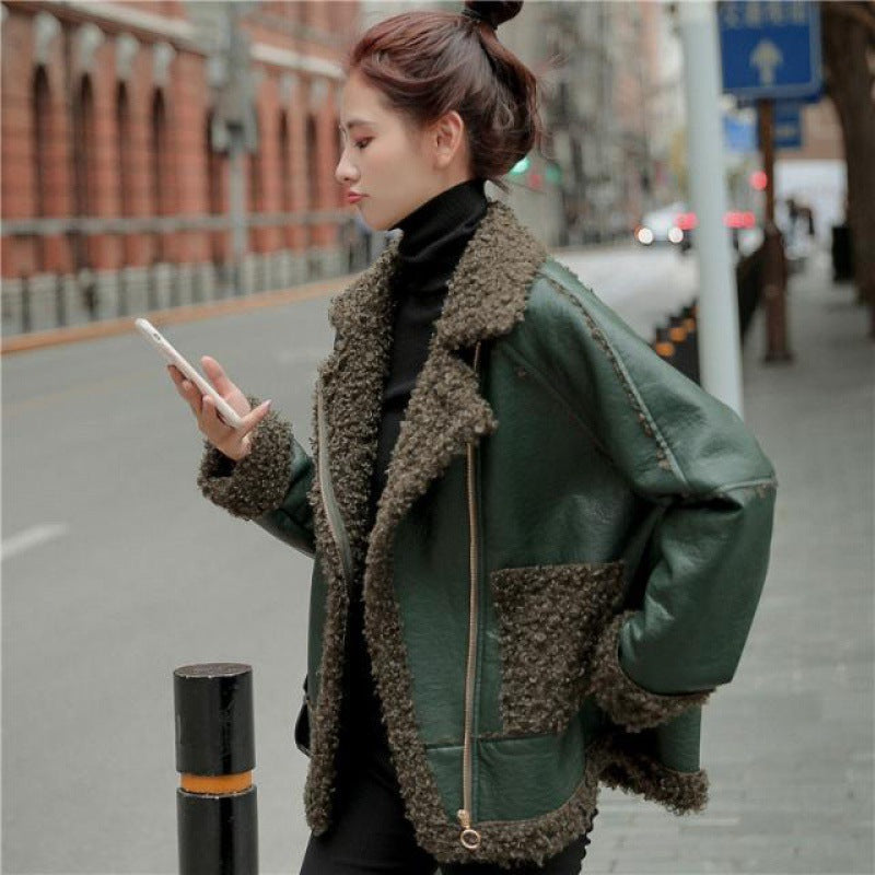 Women's Pure Lamb Wool Solid Color Coat With Fur