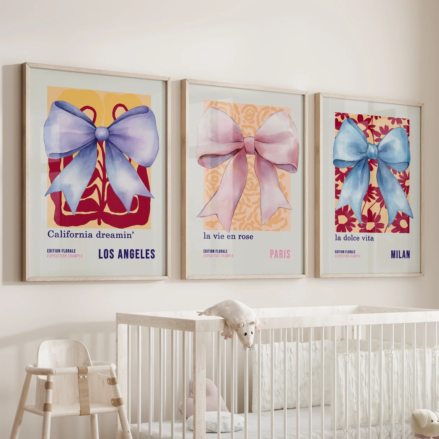 Girly Bow Wall Art Trio. Preppy Pastel Fashion Quotes Posters