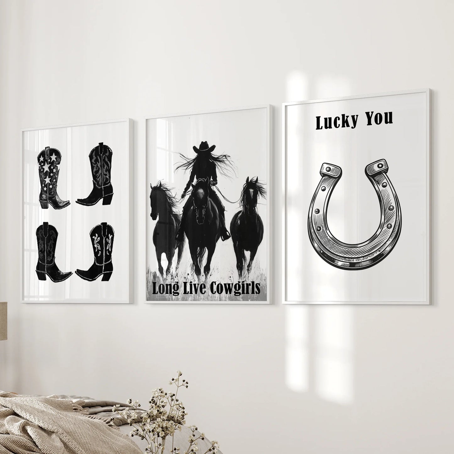 Western Cowgirl Wall Art Set of 3. Rustic Ranch Decor