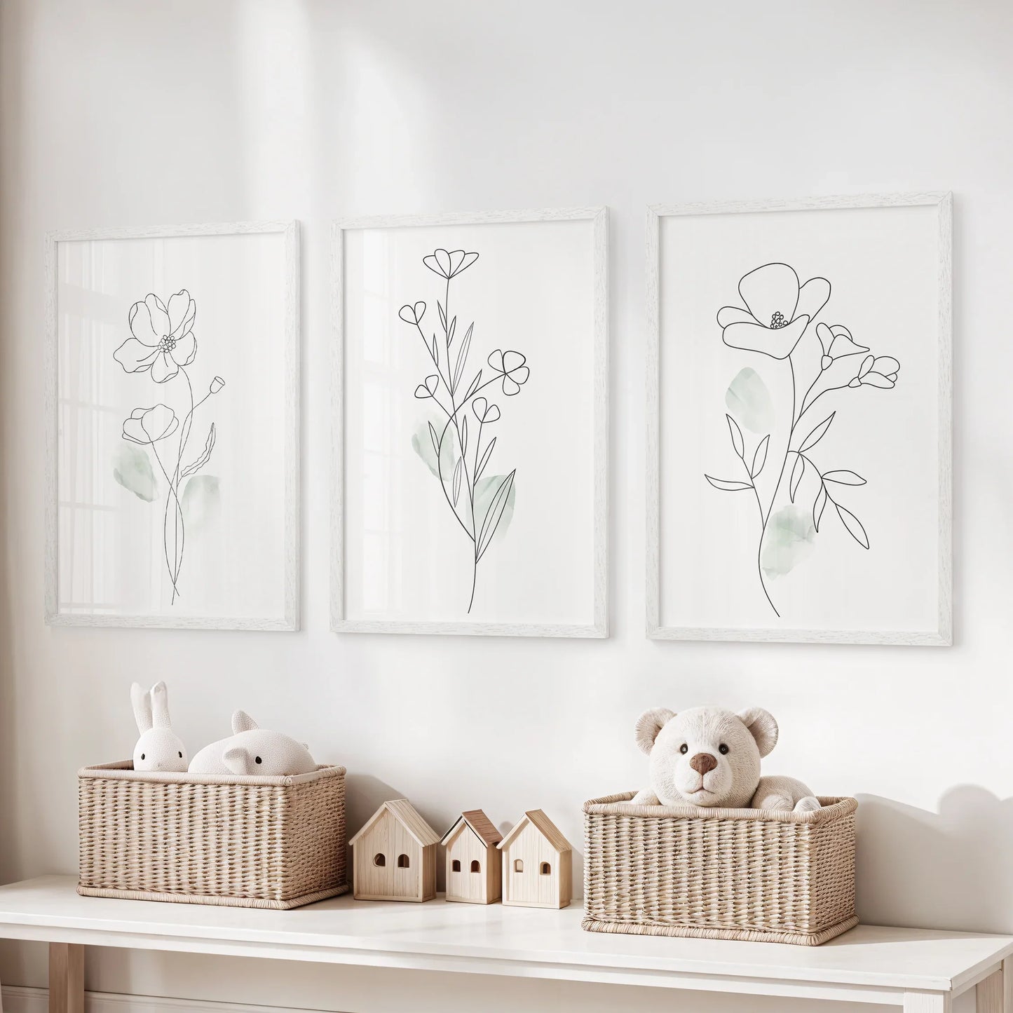 Modern Botanical Line Art Decor. 3 Piece Floral Print Set