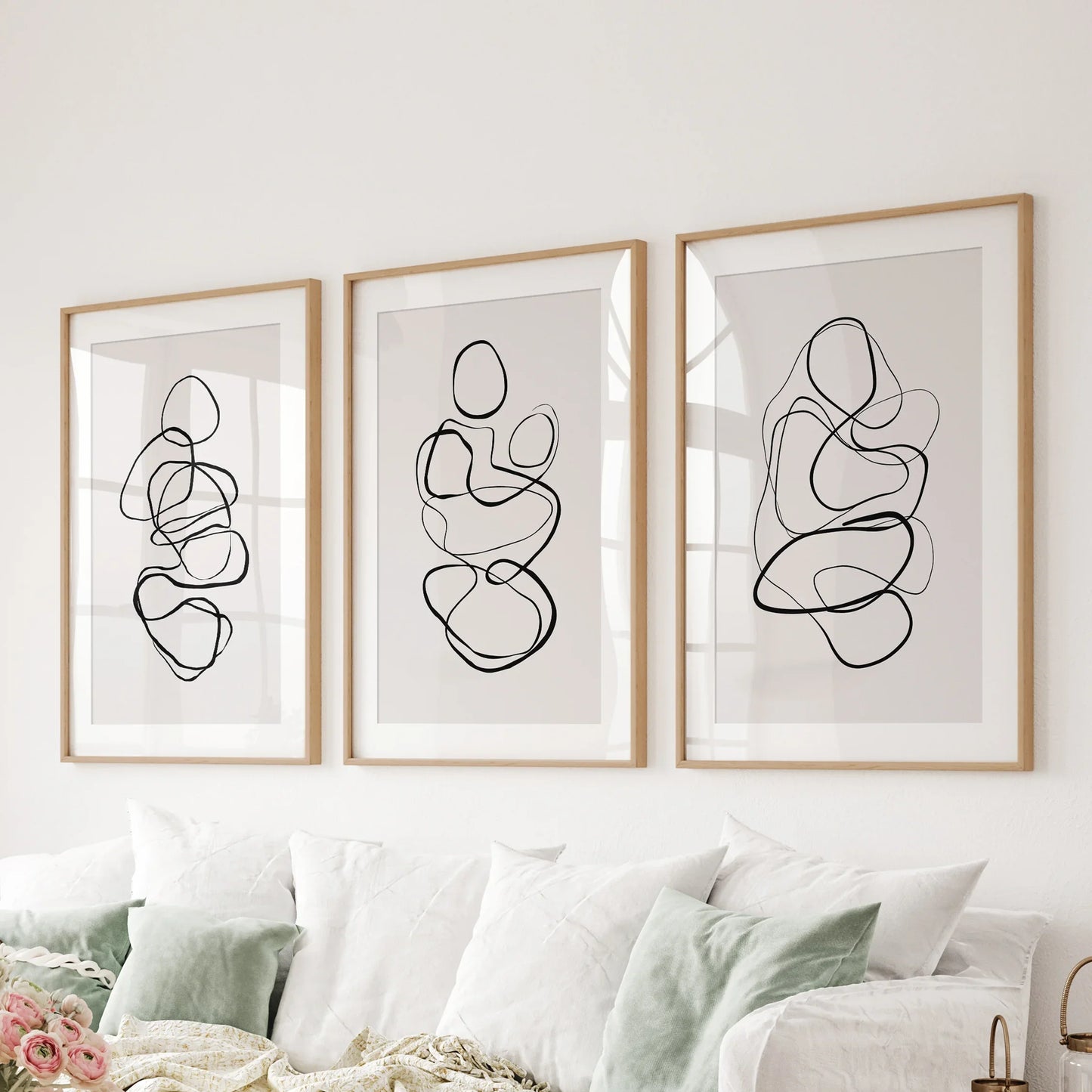 Abstract Line Art Wall Art Set of 3. Minimalist Figure Drawings