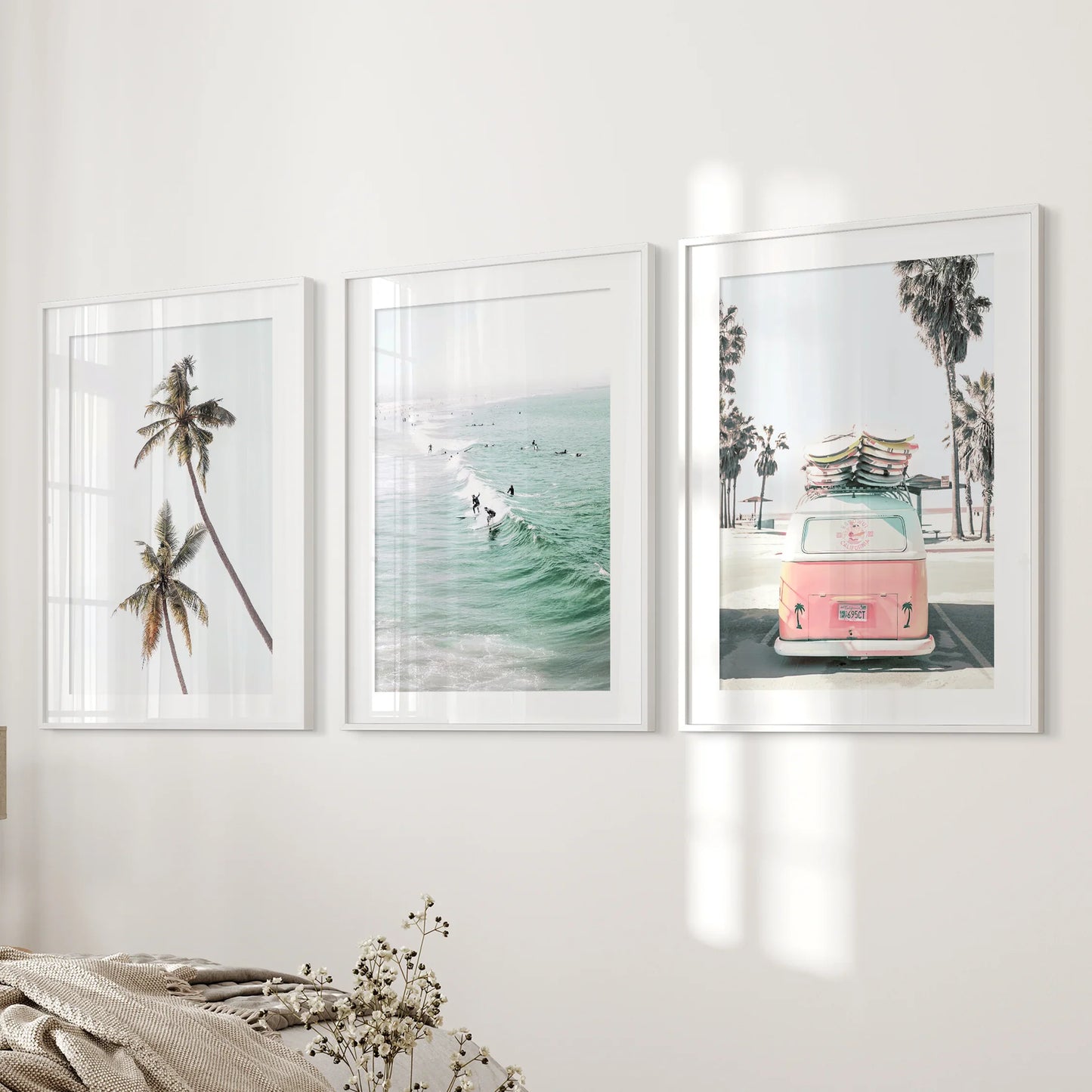 Tropical Beach Wall Art Set. Modern Coastal Surfing Prints