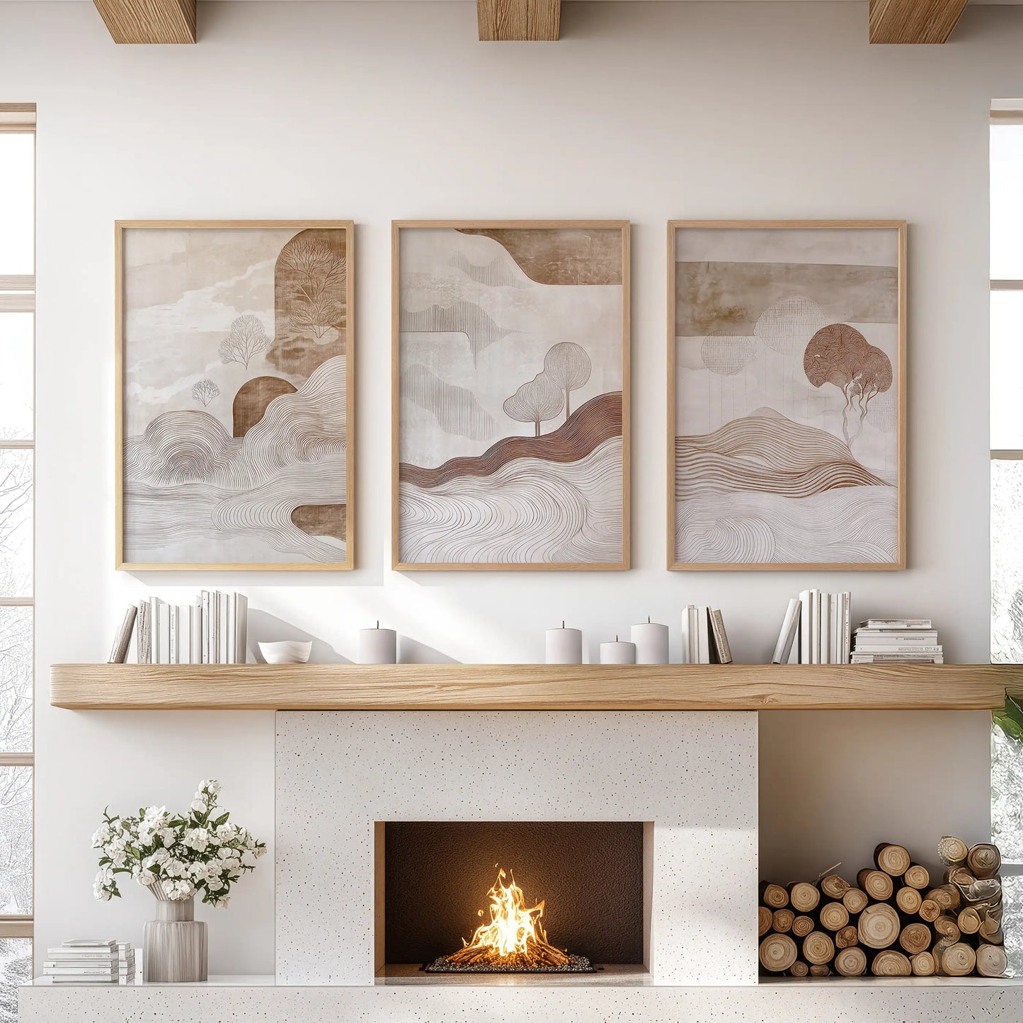 Wabi Sabi Line Art Set of 3 Prints. Earth Tones Landscape