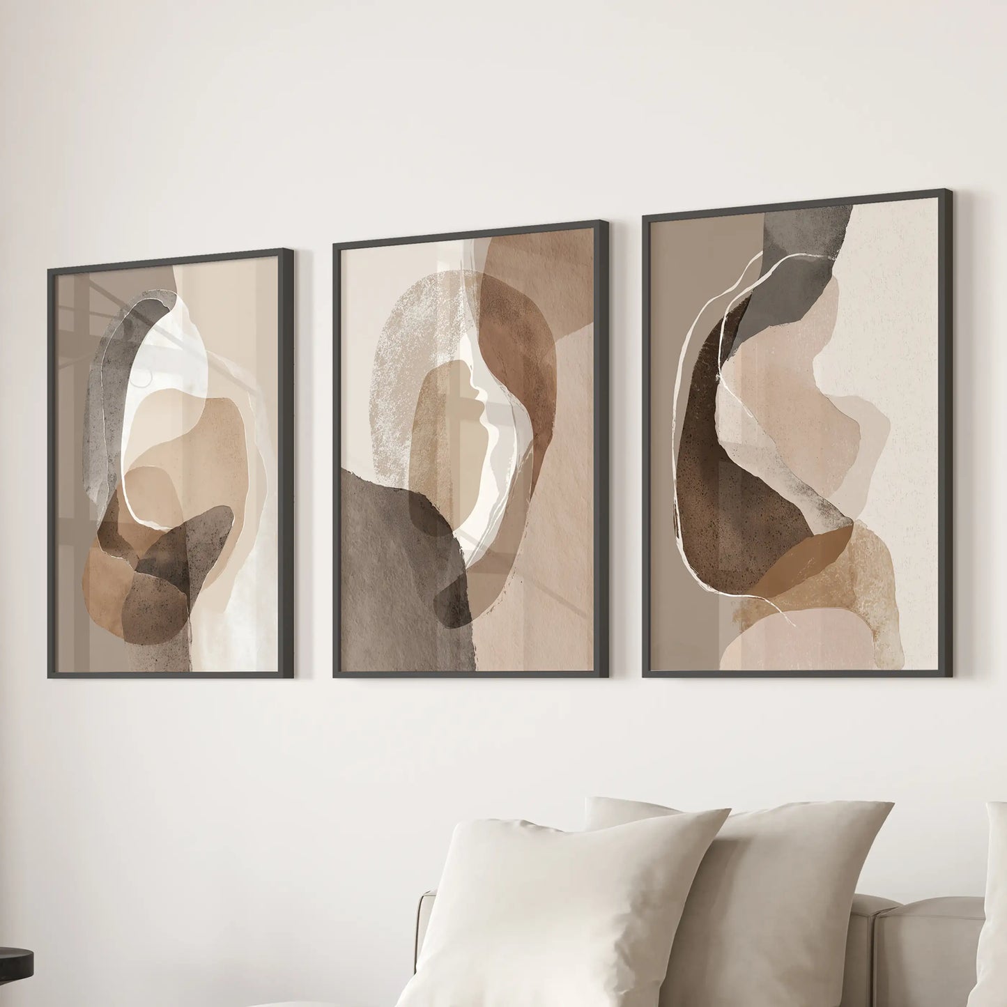 Neutral Abstract Wall Art Set of 3. Modern Earth Tone Prints