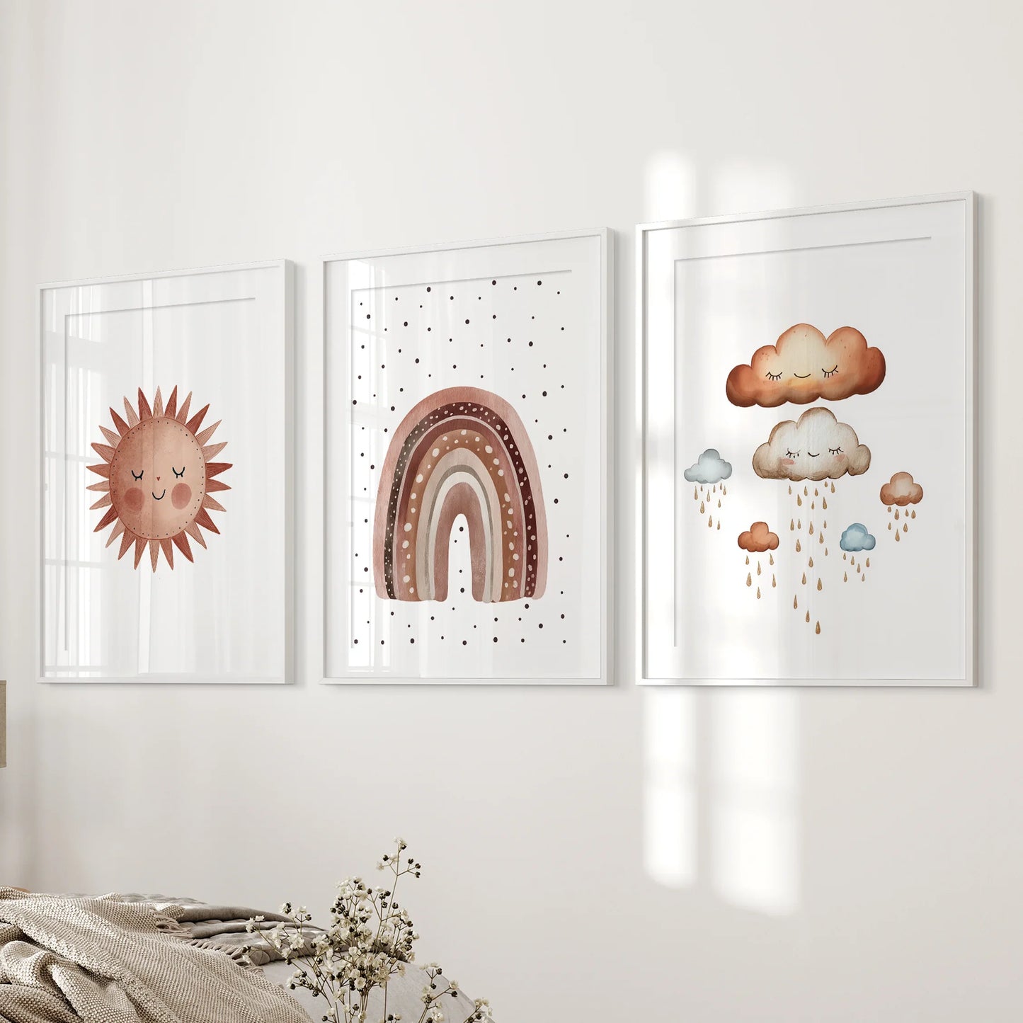 Minimalist Baby Room Wall Art Set of 3. Earthy Rainbow Theme
