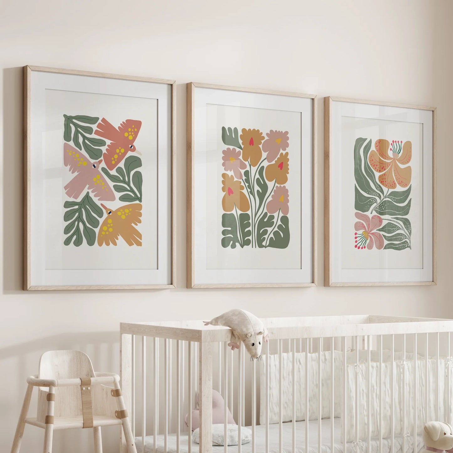 Abstract Botanical Set of 3 Prints. Retro Flower Gallery Art