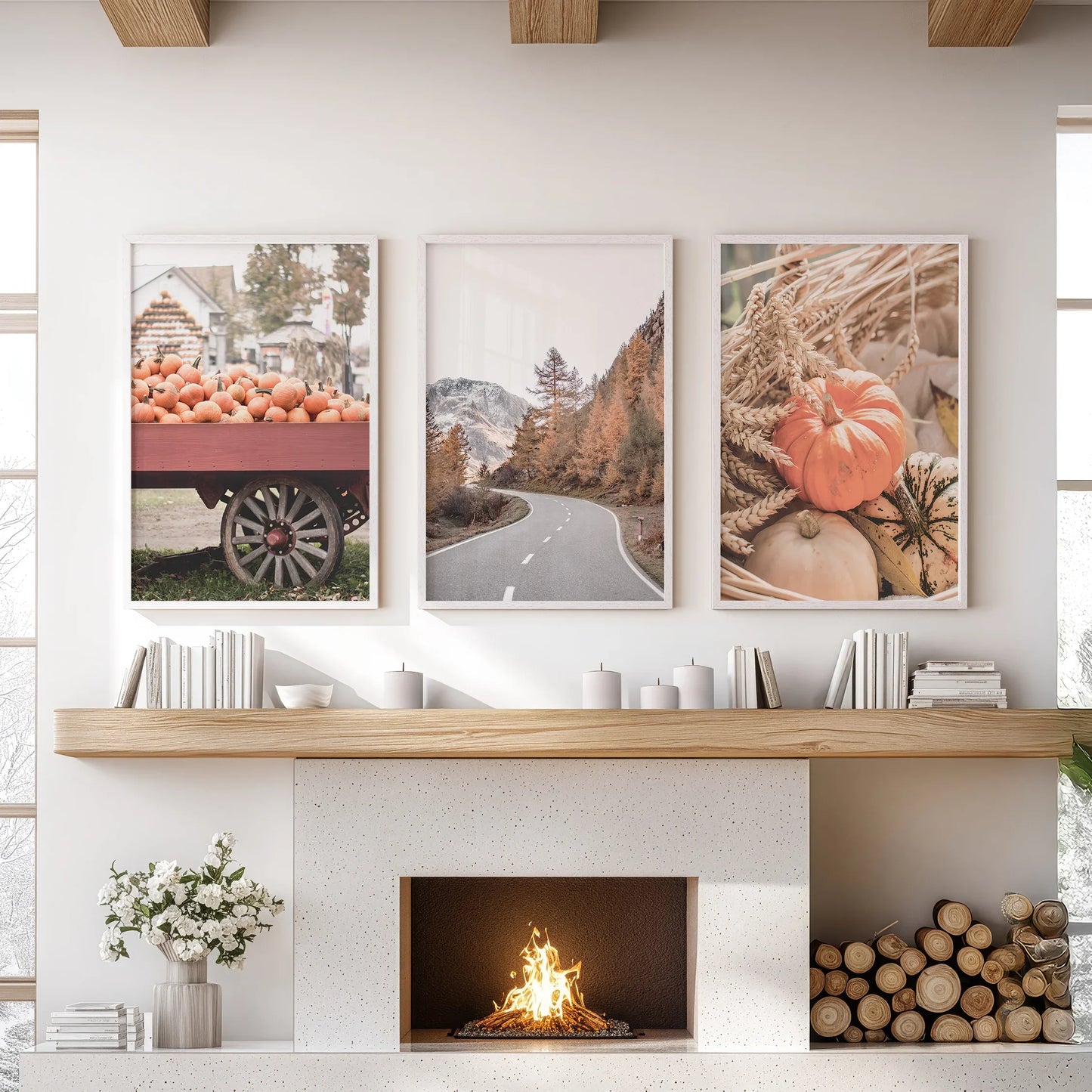 Autumn Pumpkin Set of 3 Prints. Rustic Fall Harvest Decor