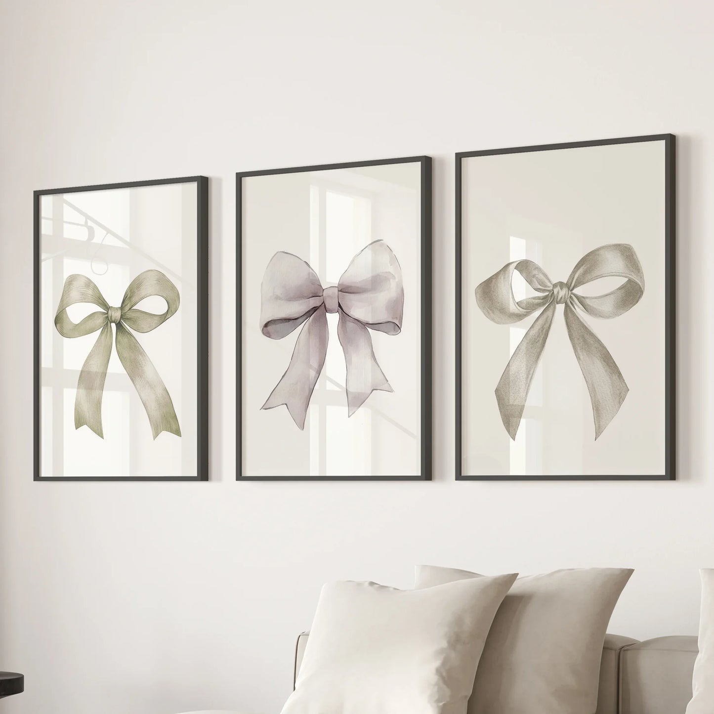 Aesthetic Bow Wall Art Set of 3. Neutral Gallery Set