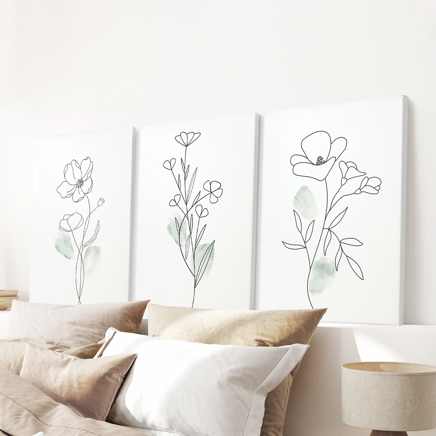 Modern Botanical Line Art Decor. 3 Piece Floral Print Set
