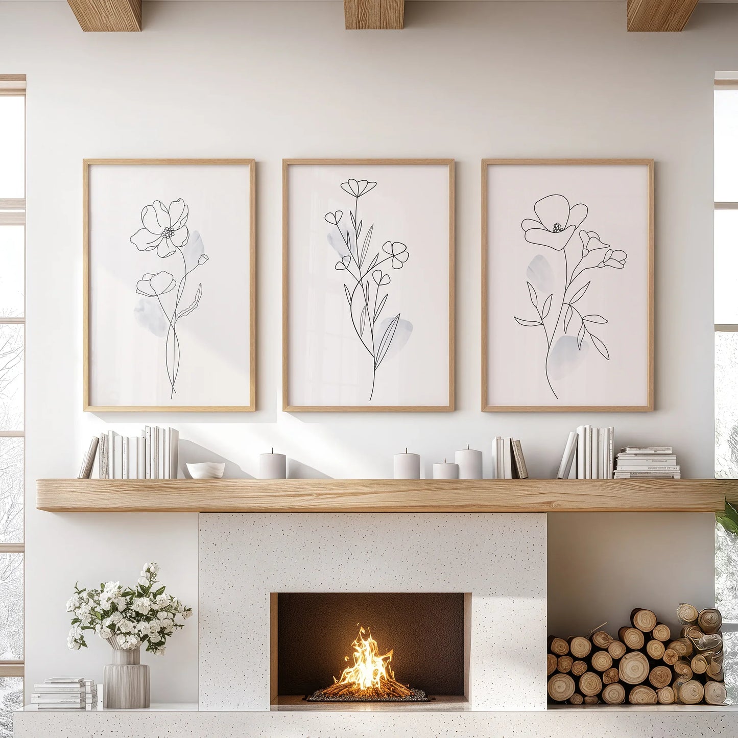 Black and White Botanical Prints. Modern Minimalist Line Art
