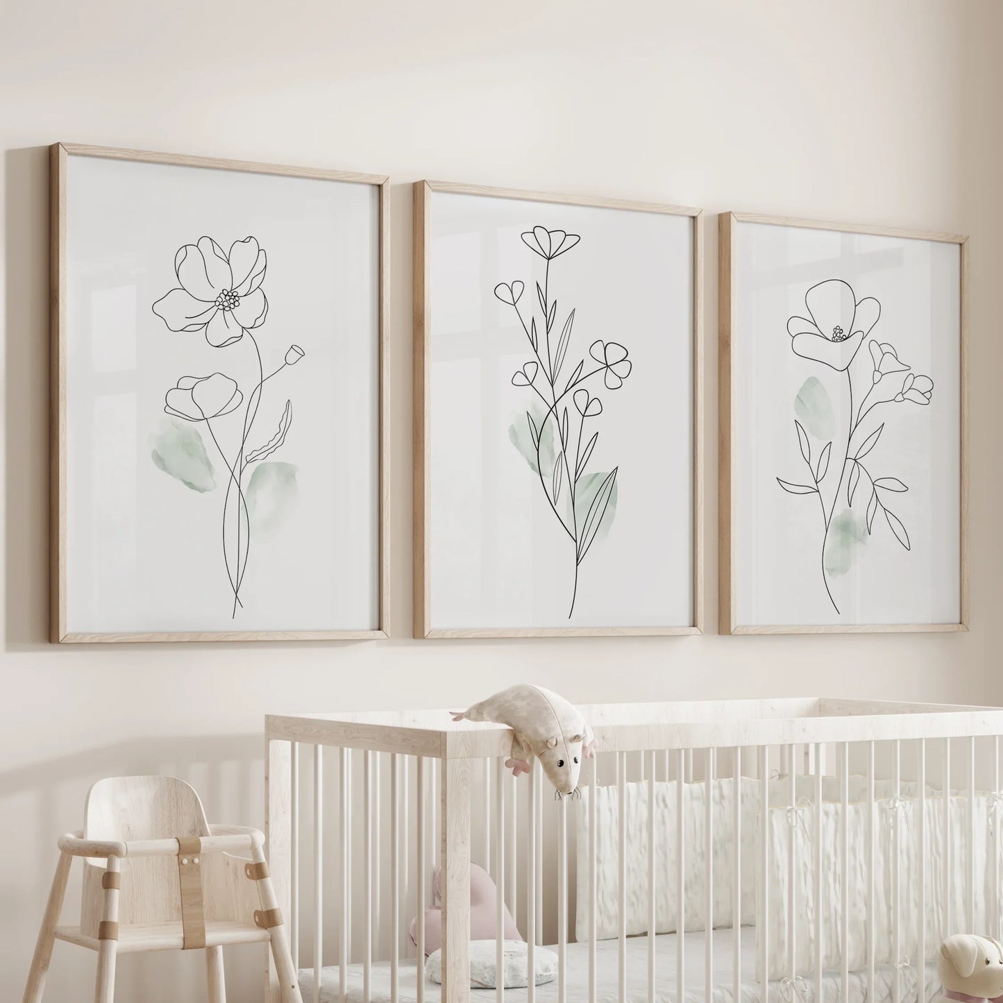 Modern Botanical Line Art Decor. 3 Piece Floral Print Set